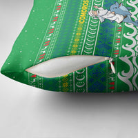 Comoros Christmas Pillow Cover with Santa Riding Dolphin Ocean Waves Crescent Moon and Tribal Pattern - Wonder Print Shop