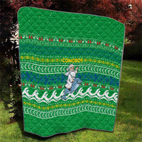 Comoros Christmas Quilt with Santa Riding Dolphin Ocean Waves Crescent Moon and Tribal Pattern - Wonder Print Shop