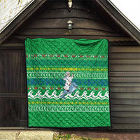 Comoros Christmas Quilt with Santa Riding Dolphin Ocean Waves Crescent Moon and Tribal Pattern - Wonder Print Shop