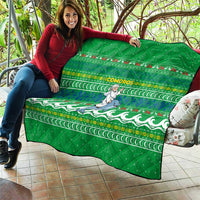 Comoros Christmas Quilt with Santa Riding Dolphin Ocean Waves Crescent Moon and Tribal Pattern - Wonder Print Shop