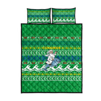 Comoros Christmas Quilt Bed Set with Santa Riding Dolphin Ocean Waves Crescent Moon and Tribal Pattern - Wonder Print Shop
