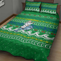 Comoros Christmas Quilt Bed Set with Santa Riding Dolphin Ocean Waves Crescent Moon and Tribal Pattern - Wonder Print Shop