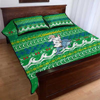 Comoros Christmas Quilt Bed Set with Santa Riding Dolphin Ocean Waves Crescent Moon and Tribal Pattern - Wonder Print Shop