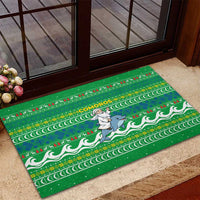 Comoros Christmas Rubber Doormat with Santa Riding Dolphin Ocean Waves Crescent Moon and Tribal Pattern - Wonder Print Shop