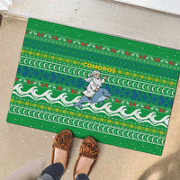 Comoros Christmas Rubber Doormat with Santa Riding Dolphin Ocean Waves Crescent Moon and Tribal Pattern - Wonder Print Shop