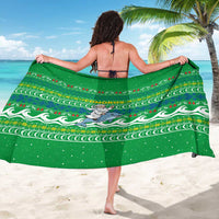 Comoros Christmas Sarong with Santa Riding Dolphin Ocean Waves Crescent Moon and Tribal Pattern - Wonder Print Shop