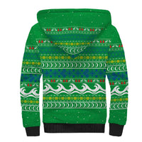 Comoros Christmas Sherpa Hoodie with Santa Riding Dolphin Ocean Waves Crescent Moon and Tribal Pattern - Wonder Print Shop