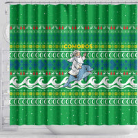 Comoros Christmas Shower Curtain with Santa Riding Dolphin Ocean Waves Crescent Moon and Tribal Pattern - Wonder Print Shop