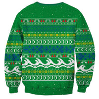Comoros Christmas Sweatshirt with Santa Riding Dolphin Ocean Waves Crescent Moon and Tribal Pattern - Wonder Print Shop