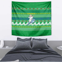 Comoros Christmas Tapestry with Santa Riding Dolphin Ocean Waves Crescent Moon and Tribal Pattern - Wonder Print Shop