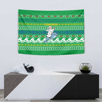 Comoros Christmas Tapestry with Santa Riding Dolphin Ocean Waves Crescent Moon and Tribal Pattern - Wonder Print Shop