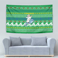 Comoros Christmas Tapestry with Santa Riding Dolphin Ocean Waves Crescent Moon and Tribal Pattern - Wonder Print Shop