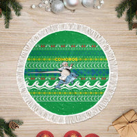 Comoros Christmas Tree Skirt with Santa Riding Dolphin Ocean Waves Crescent Moon and Tribal Pattern - Wonder Print Shop