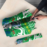 Comoros Christmas Umbrella with Santa Riding Dolphin Ocean Waves Crescent Moon and Tribal Pattern - Wonder Print Shop