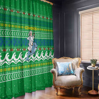 Comoros Christmas Window Curtain with Santa Riding Dolphin Ocean Waves Crescent Moon and Tribal Pattern - Wonder Print Shop