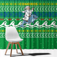 Comoros Christmas Window Curtain with Santa Riding Dolphin Ocean Waves Crescent Moon and Tribal Pattern - Wonder Print Shop