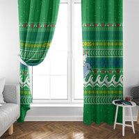 Comoros Christmas Window Curtain with Santa Riding Dolphin Ocean Waves Crescent Moon and Tribal Pattern - Wonder Print Shop