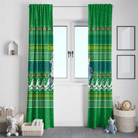 Comoros Christmas Window Curtain with Santa Riding Dolphin Ocean Waves Crescent Moon and Tribal Pattern - Wonder Print Shop
