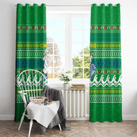 Comoros Christmas Window Curtain with Santa Riding Dolphin Ocean Waves Crescent Moon and Tribal Pattern - Wonder Print Shop