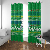 Comoros Christmas Window Curtain with Santa Riding Dolphin Ocean Waves Crescent Moon and Tribal Pattern - Wonder Print Shop