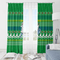 Comoros Christmas Window Curtain with Santa Riding Dolphin Ocean Waves Crescent Moon and Tribal Pattern - Wonder Print Shop
