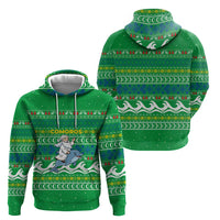 Comoros Christmas Zip Hoodie with Santa Riding Dolphin Ocean Waves Crescent Moon and Tribal Pattern - Wonder Print Shop