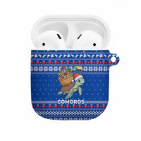 Comoros Christmas AirPods Case with Santa Turtle Gifts Snowflakes and Ocean Blue Holiday Pattern - Wonder Print Shop