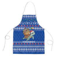 Comoros Christmas Apron with Santa Turtle Gifts Snowflakes and Ocean Blue Holiday Pattern - Wonder Print Shop
