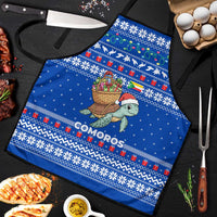 Comoros Christmas Apron with Santa Turtle Gifts Snowflakes and Ocean Blue Holiday Pattern - Wonder Print Shop