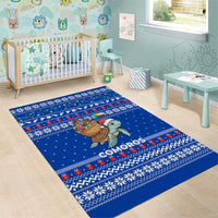 Comoros Christmas Area Rug with Santa Turtle Gifts Snowflakes and Ocean Blue Holiday Pattern - Wonder Print Shop