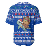 Comoros Christmas Baseball Jersey with Santa Turtle Gifts Snowflakes and Ocean Blue Holiday Pattern - Wonder Print Shop