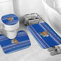Comoros Christmas Bathroom Set with Santa Turtle Gifts Snowflakes and Ocean Blue Holiday Pattern - Wonder Print Shop