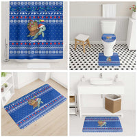 Comoros Christmas Bathroom Set with Santa Turtle Gifts Snowflakes and Ocean Blue Holiday Pattern - Wonder Print Shop