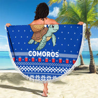 Comoros Christmas Beach Blanket with Santa Turtle Gifts Snowflakes and Ocean Blue Holiday Pattern - Wonder Print Shop