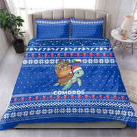 Comoros Christmas Bedding Set with Santa Turtle Gifts Snowflakes and Ocean Blue Holiday Pattern - Wonder Print Shop