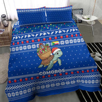 Comoros Christmas Bedding Set with Santa Turtle Gifts Snowflakes and Ocean Blue Holiday Pattern - Wonder Print Shop