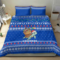 Comoros Christmas Bedding Set with Santa Turtle Gifts Snowflakes and Ocean Blue Holiday Pattern - Wonder Print Shop