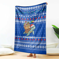 Comoros Christmas Blanket with Santa Turtle Gifts Snowflakes and Ocean Blue Holiday Pattern - Wonder Print Shop