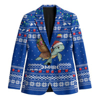 Comoros Christmas Blazer with Santa Turtle Gifts Snowflakes and Ocean Blue Holiday Pattern - Wonder Print Shop