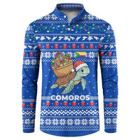 Comoros Christmas Button Sweatshirt with Santa Turtle Gifts Snowflakes and Ocean Blue Holiday Pattern - Wonder Print Shop