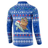 Comoros Christmas Button Sweatshirt with Santa Turtle Gifts Snowflakes and Ocean Blue Holiday Pattern - Wonder Print Shop