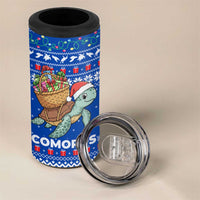 Comoros Christmas 4 in 1 Can Cooler Tumbler with Santa Turtle Gifts Snowflakes and Ocean Blue Holiday Pattern - Wonder Print Shop