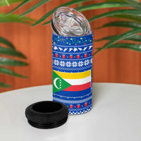 Comoros Christmas 4 in 1 Can Cooler Tumbler with Santa Turtle Gifts Snowflakes and Ocean Blue Holiday Pattern - Wonder Print Shop