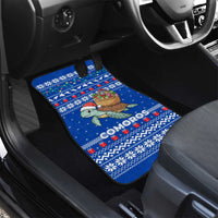 Comoros Christmas Car Mats with Santa Turtle Gifts Snowflakes and Ocean Blue Holiday Pattern - Wonder Print Shop