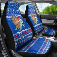 Comoros Christmas Car Seat Cover with Santa Turtle Gifts Snowflakes and Ocean Blue Holiday Pattern - Wonder Print Shop