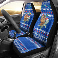 Comoros Christmas Car Seat Cover with Santa Turtle Gifts Snowflakes and Ocean Blue Holiday Pattern - Wonder Print Shop