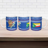 Comoros Christmas Ceramic Mug with Santa Turtle Gifts Snowflakes and Ocean Blue Holiday Pattern - Wonder Print Shop
