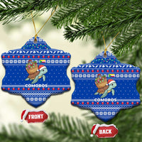 Comoros Christmas Ceramic Ornament with Santa Turtle Gifts Snowflakes and Ocean Blue Holiday Pattern - Wonder Print Shop