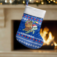 Comoros Christmas Stocking with Santa Turtle Gifts Snowflakes and Ocean Blue Holiday Pattern - Wonder Print Shop