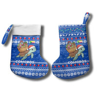 Comoros Christmas Stocking with Santa Turtle Gifts Snowflakes and Ocean Blue Holiday Pattern - Wonder Print Shop